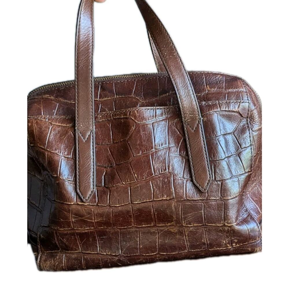 Fossil Sydney Brown Croc Embossed Leather Doctor Bag Purse Crossbody Strap - Picture 8 of 12
